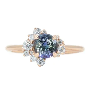 1.17ct Round Tanzanite Asymmetrical Diamond Cluster Ring in 14k Rose Gold