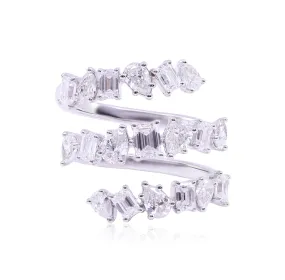 18K WHITE GOLD MIXED CUT TRIPLE ROW DIAMOND BAND - 2.76CTW