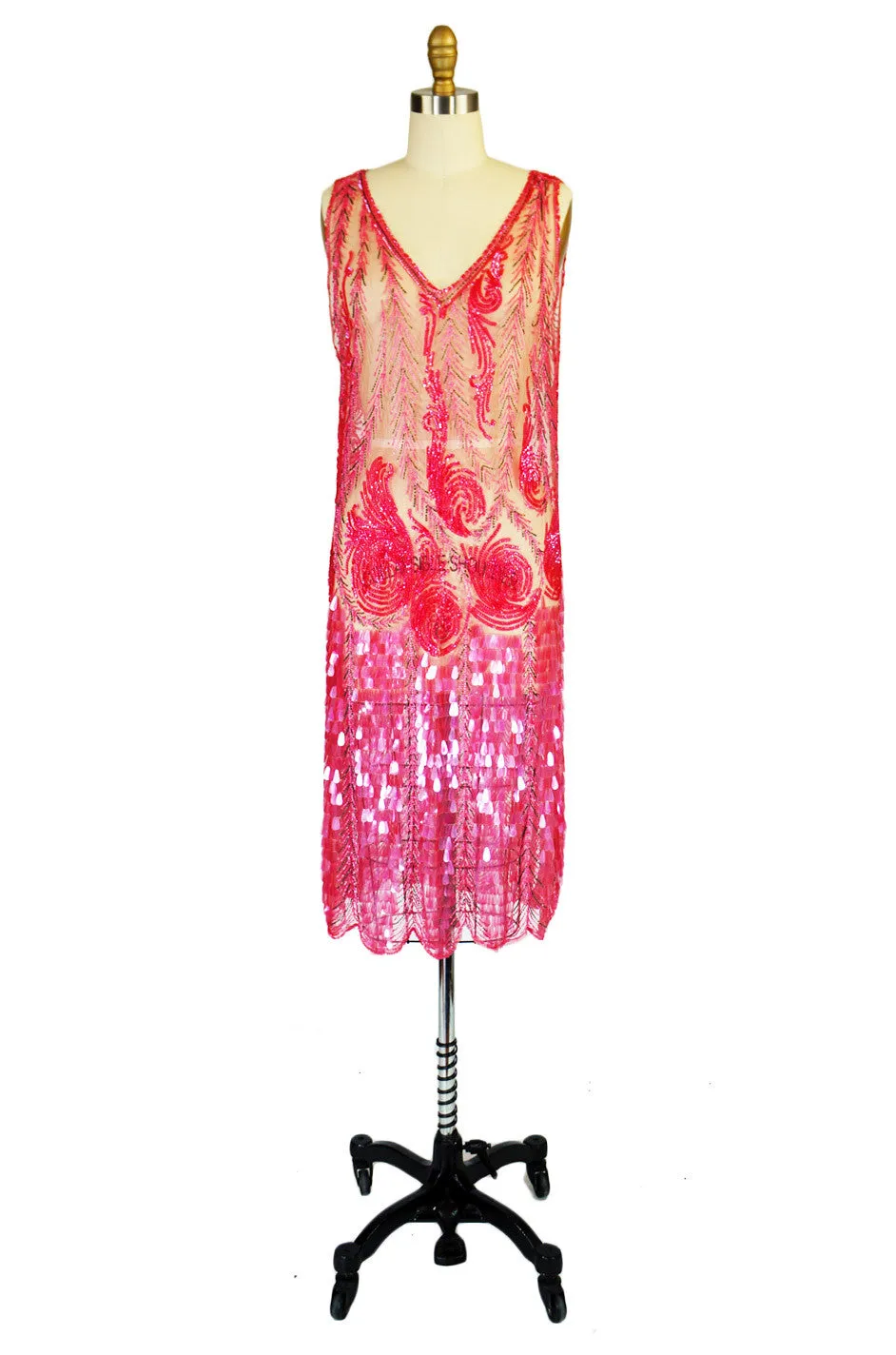 1920s Pink Sequin & Paillette Net Flapper