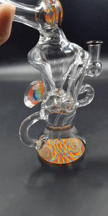 8 Wig Wag Recycler w/ Diamond Button - by SlynxGlass