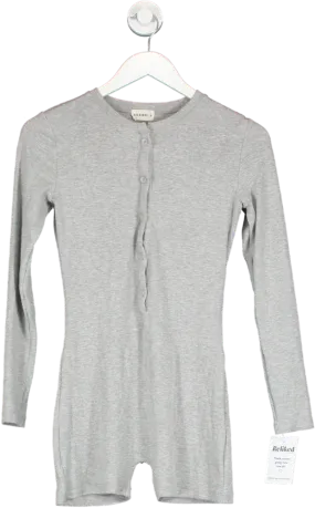 Adanola Grey Long Sleeve Half Button Unitard UK S