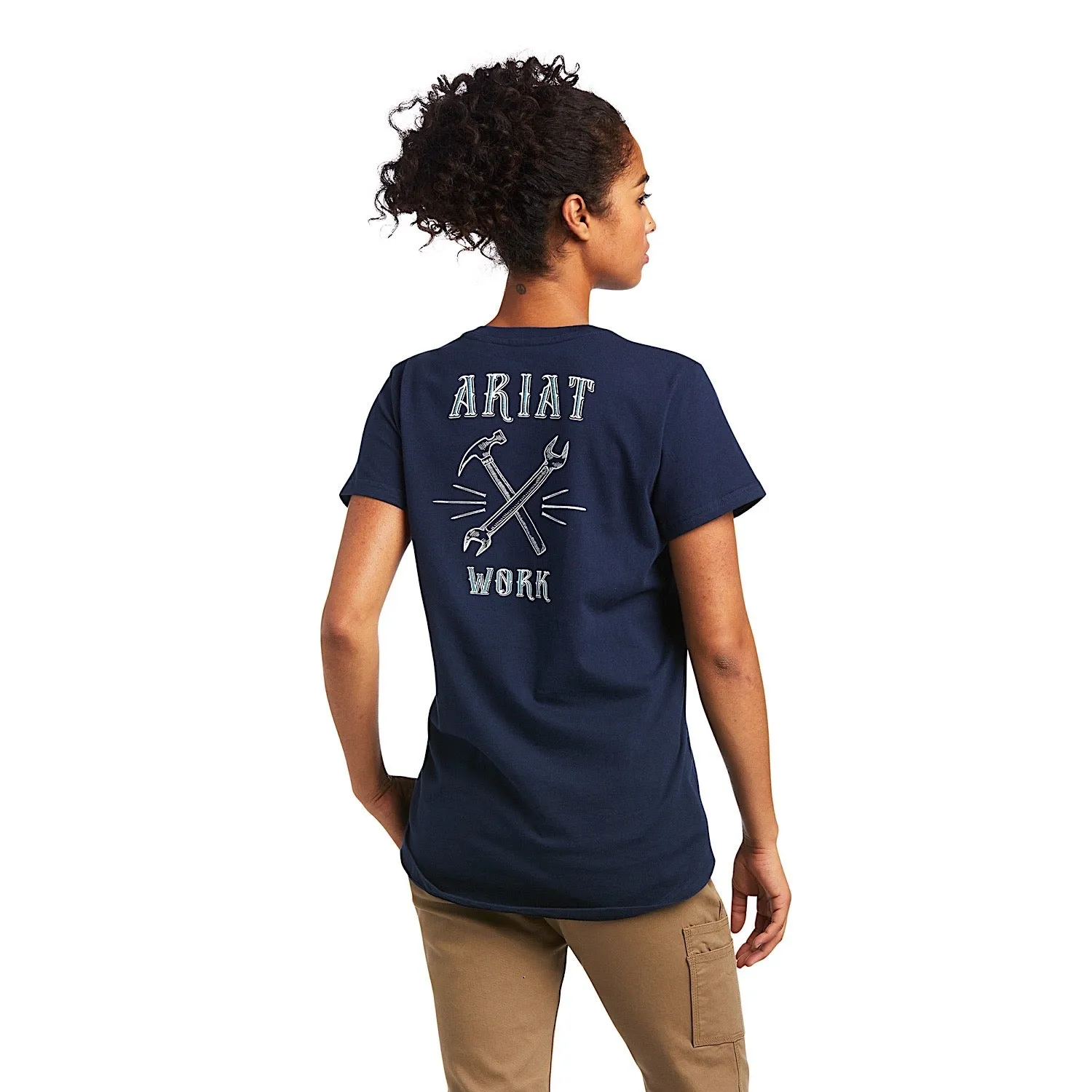 Ariat Womens Rebar Cotton Strong Wrench Graphic T-Shirt Navy Eclipse