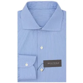 BESPOKE ATHENS Handmade Blue Striped Cotton Poplin Dress Shirt EU 45 NEW US 18