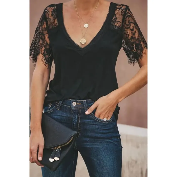 Black Lace Sleeve Tee