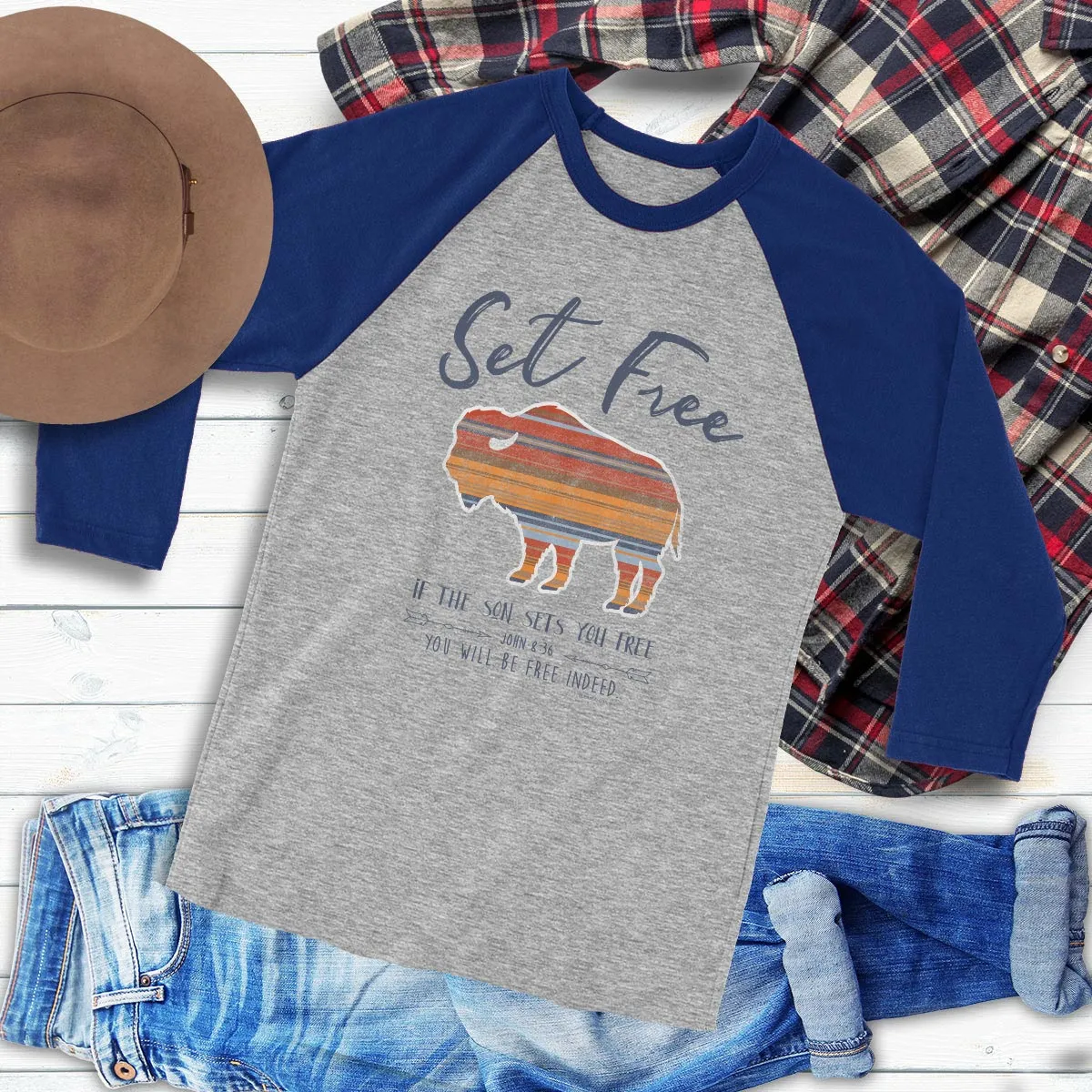 Blessed Girl Womens Raglan T-Shirt Set Free Bison