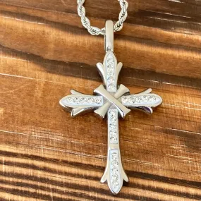 Bling Cross - White Stone - Pendant - Rope Necklace - SK2604