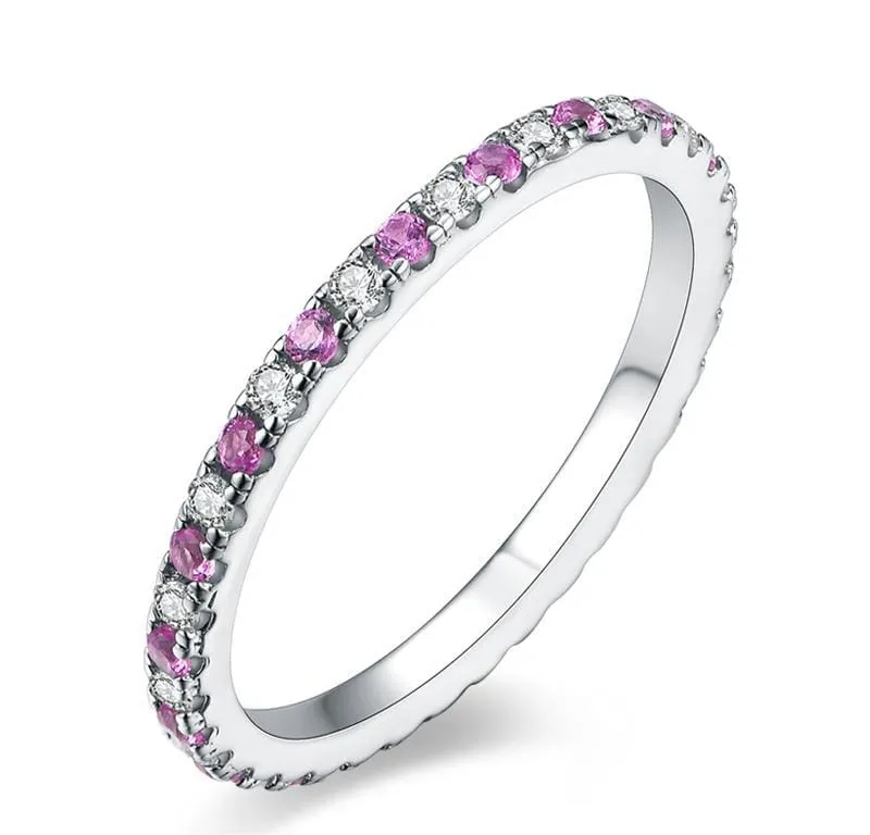 Blue and Pink Sapphire Moissanite 925 Sterling Silver Ring