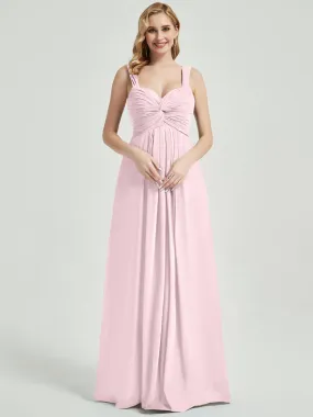 Blush Sweetheart Straps A-Line Floor Length Chiffon Bridesmaid Dress