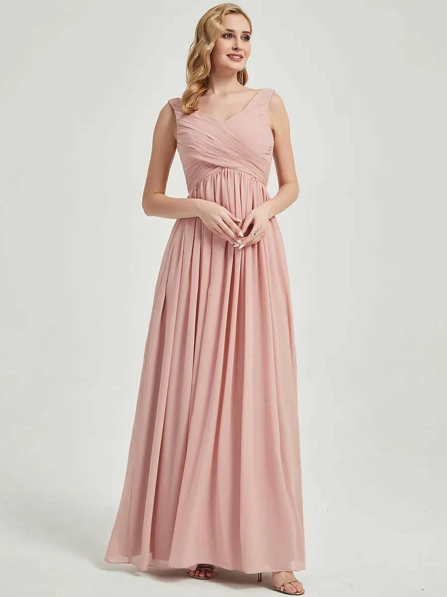 Burgundy V-Neck Sleeveless Floor Length Empire Chiffon Bridesmaid Dress