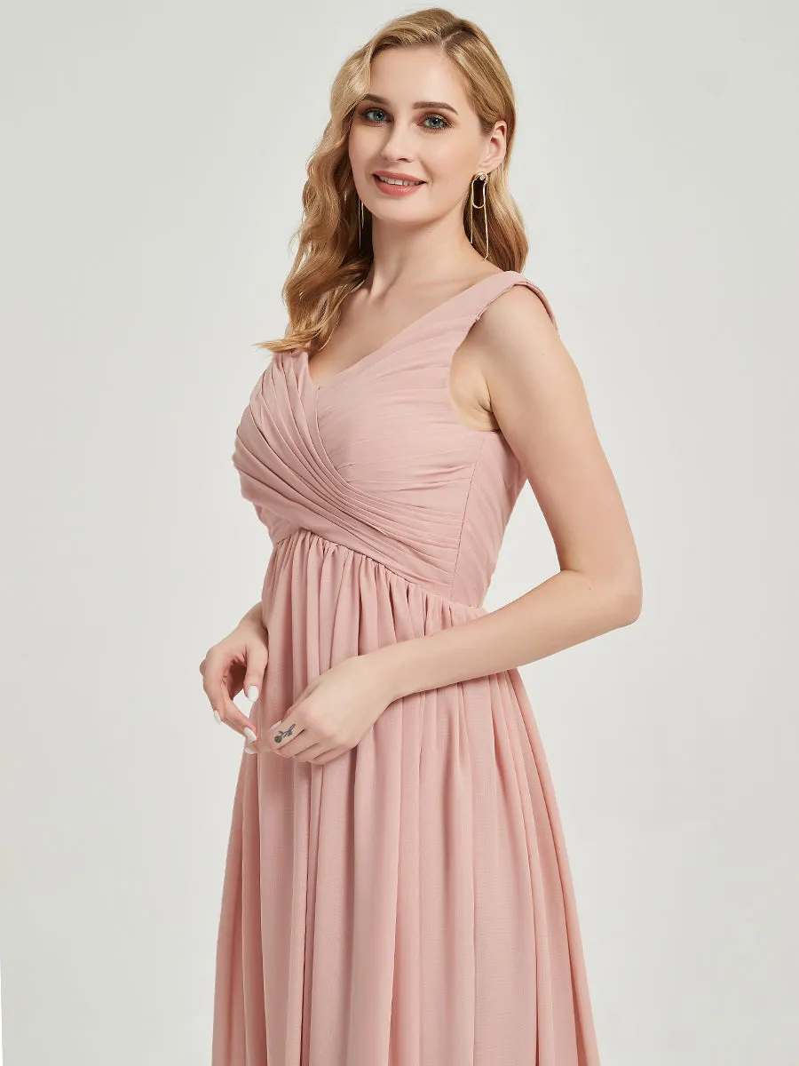 Burgundy V-Neck Sleeveless Floor Length Empire Chiffon Bridesmaid Dress