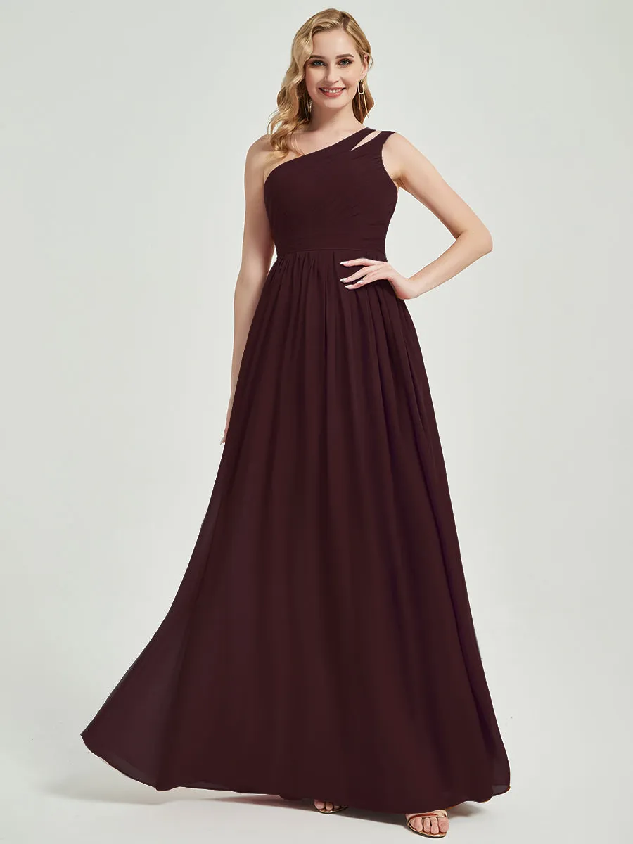 Cabernet One Shoulder A-Line Floor Length Chiffon Bridesmaid Dress