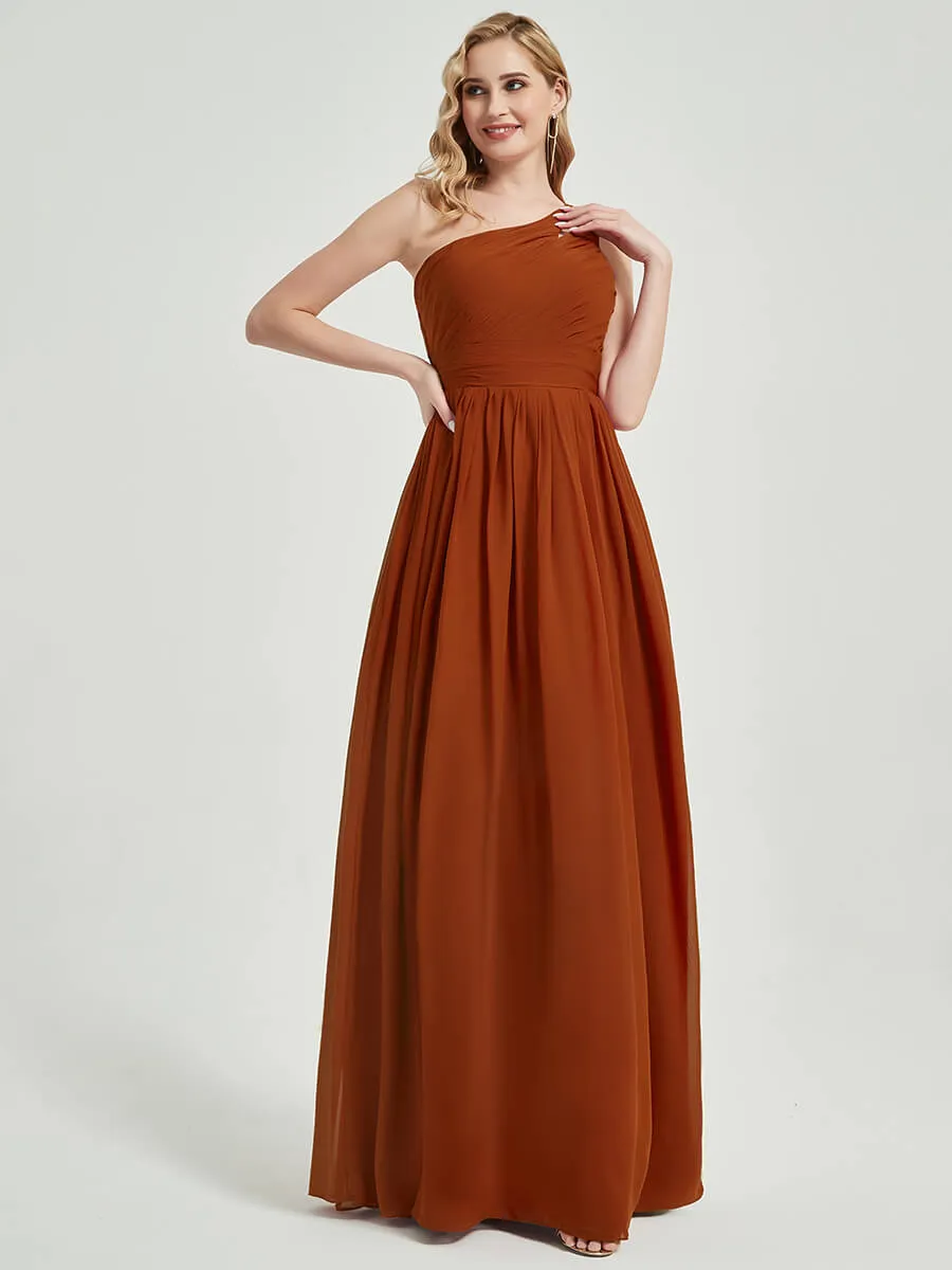 Cabernet One Shoulder A-Line Floor Length Chiffon Bridesmaid Dress