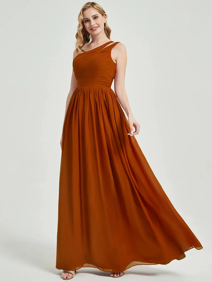 Cabernet One Shoulder A-Line Floor Length Chiffon Bridesmaid Dress