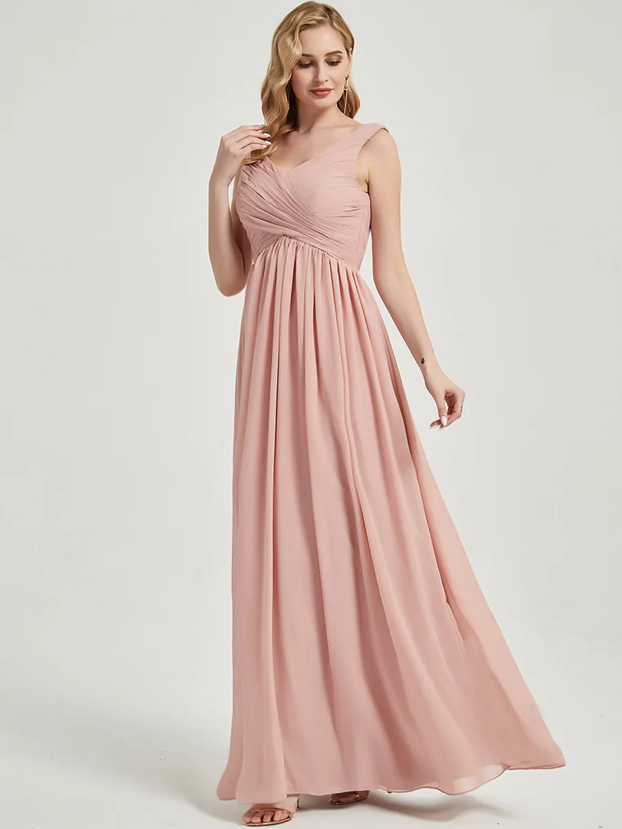 Cinnamon Rose V-Neck Sleeveless Empire Maxi Chiffon Bridesmaid Dress