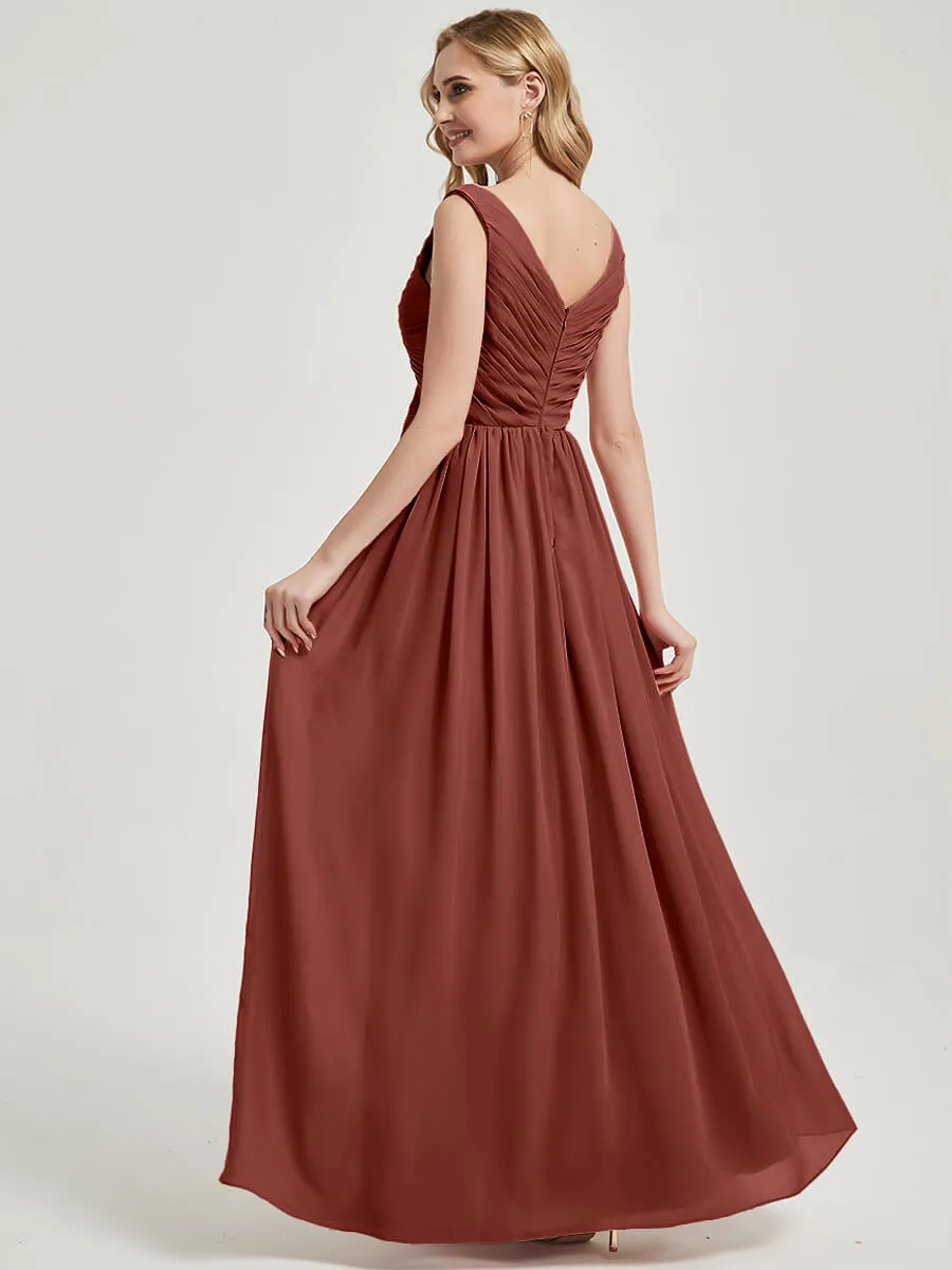 Cinnamon Rose V-Neck Sleeveless Empire Maxi Chiffon Bridesmaid Dress