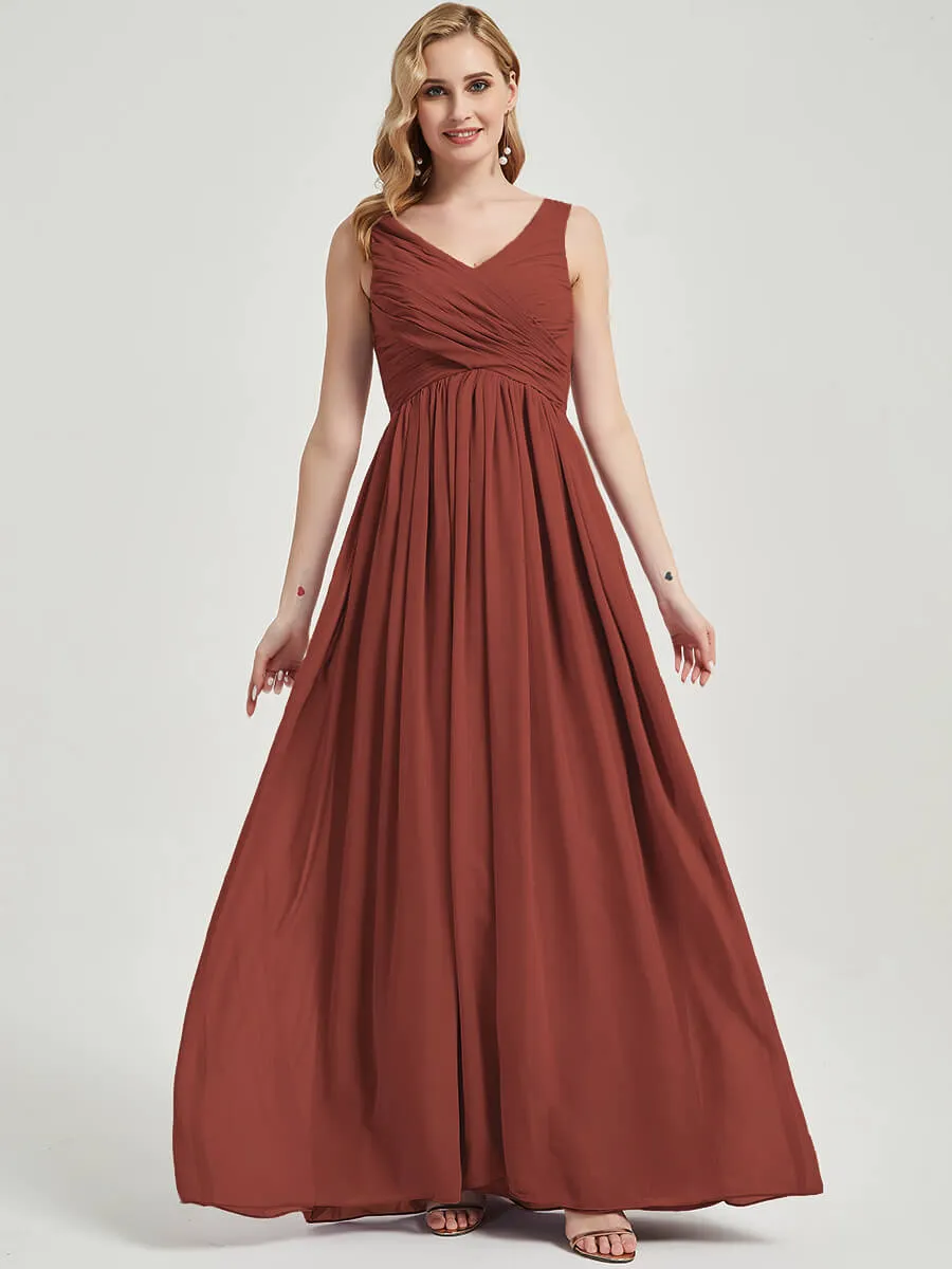 Cinnamon Rose V-Neck Sleeveless Empire Maxi Chiffon Bridesmaid Dress