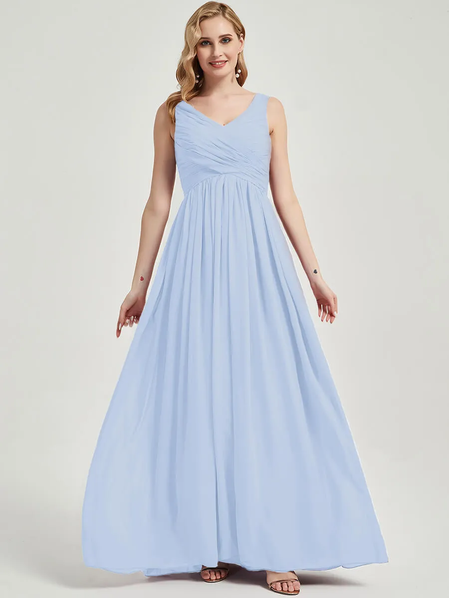 Cornflower Blue V-Neck Sleeveless Empire Maxi Chiffon Bridesmaid Dress