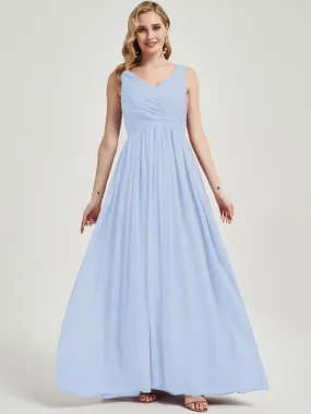 Cornflower Blue V-Neck Sleeveless Empire Maxi Chiffon Bridesmaid Dress