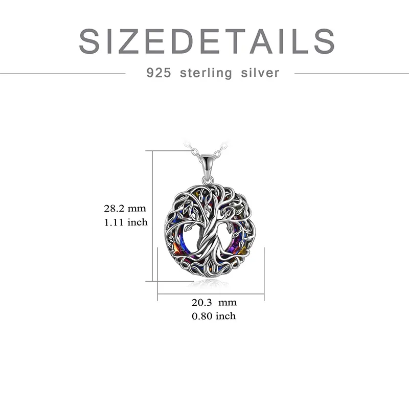 Cremation Jewelry s925 Sterling Silver Tree of Life Urn Necklace Keepsake Ashes Hair Memorial Locket with Circle Crystal