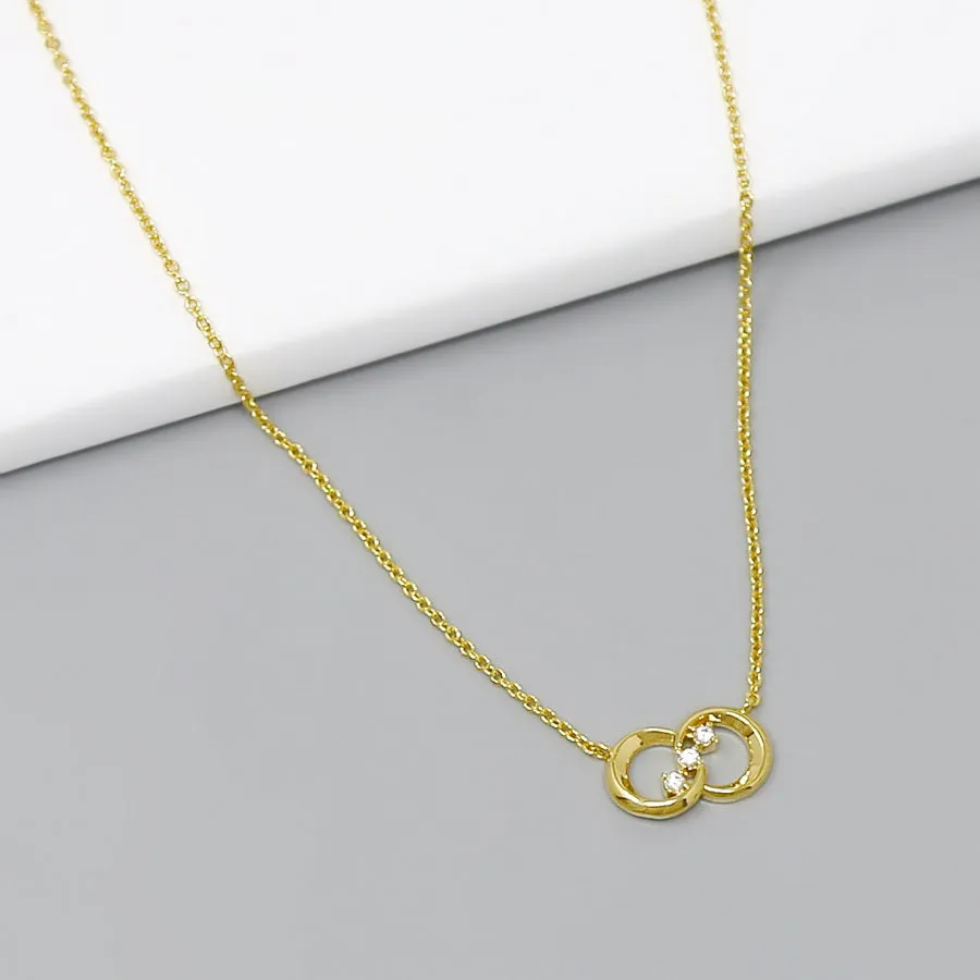 CZ Embellished Inlerlocked Circle Pendant Short Necklace