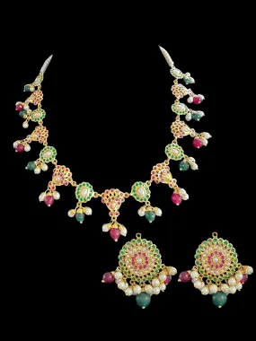 DNS52 ruby emerald pearl Jadau necklace set ( READY TO SHIP )