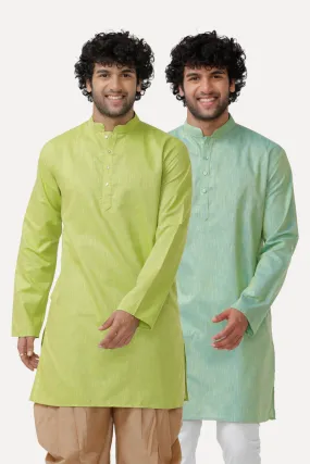 Exotic - Light Green and Pista Green Long Kurta Combo for Men | Uathayam