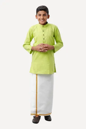 Exotic - Light Green Kurta and Matching Fixit Dhoti 2 In 1 Set For Kids | Uathayam