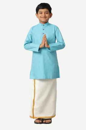 Exotic - Sky Blue Kurta and Matching Fixit Dhoti 2 In 1 Set For Kids | Uathayam