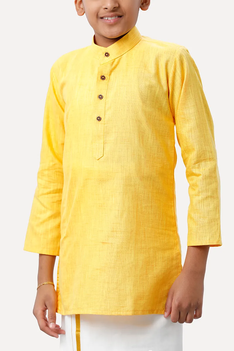 Exotic - Yellow Kurta and Matching Fixit Dhoti 2 In 1 Set For Kids | Uathayam