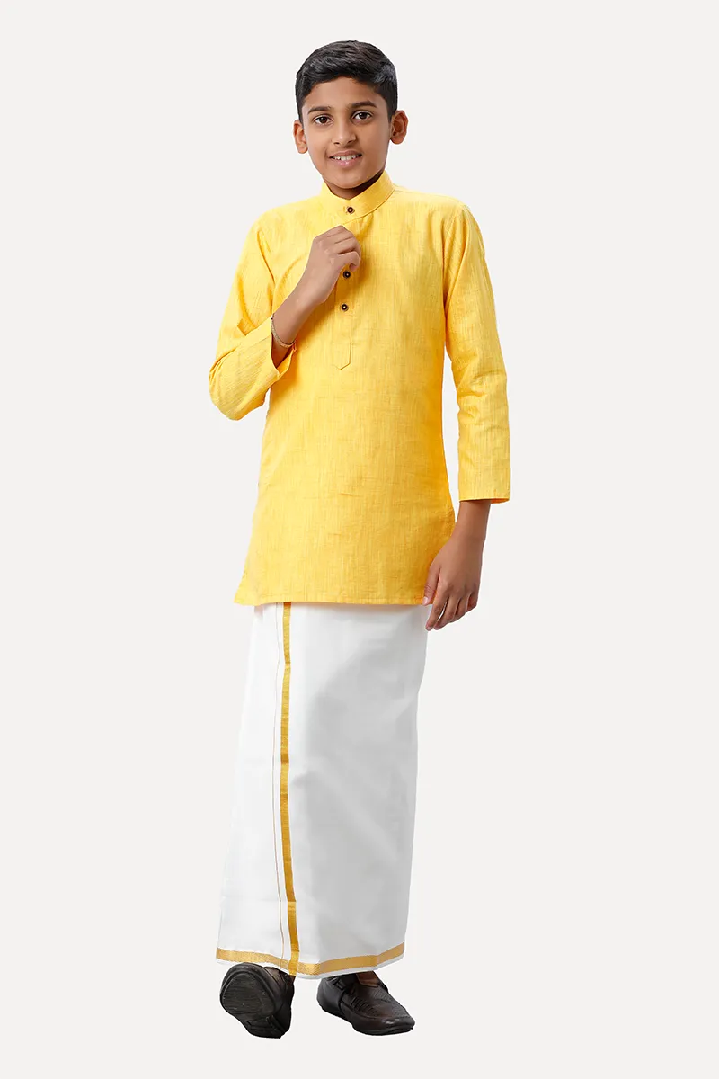 Exotic - Yellow Kurta and Matching Fixit Dhoti 2 In 1 Set For Kids | Uathayam