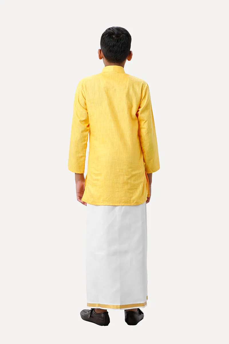 Exotic - Yellow Kurta and Matching Fixit Dhoti 2 In 1 Set For Kids | Uathayam