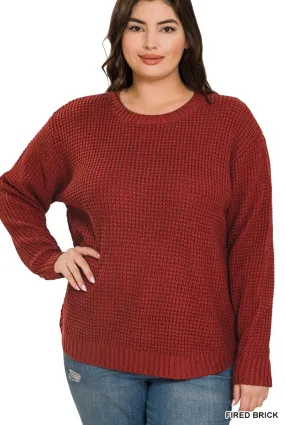 Fired Brick High Low Waffle Sweater TW-3416XBA