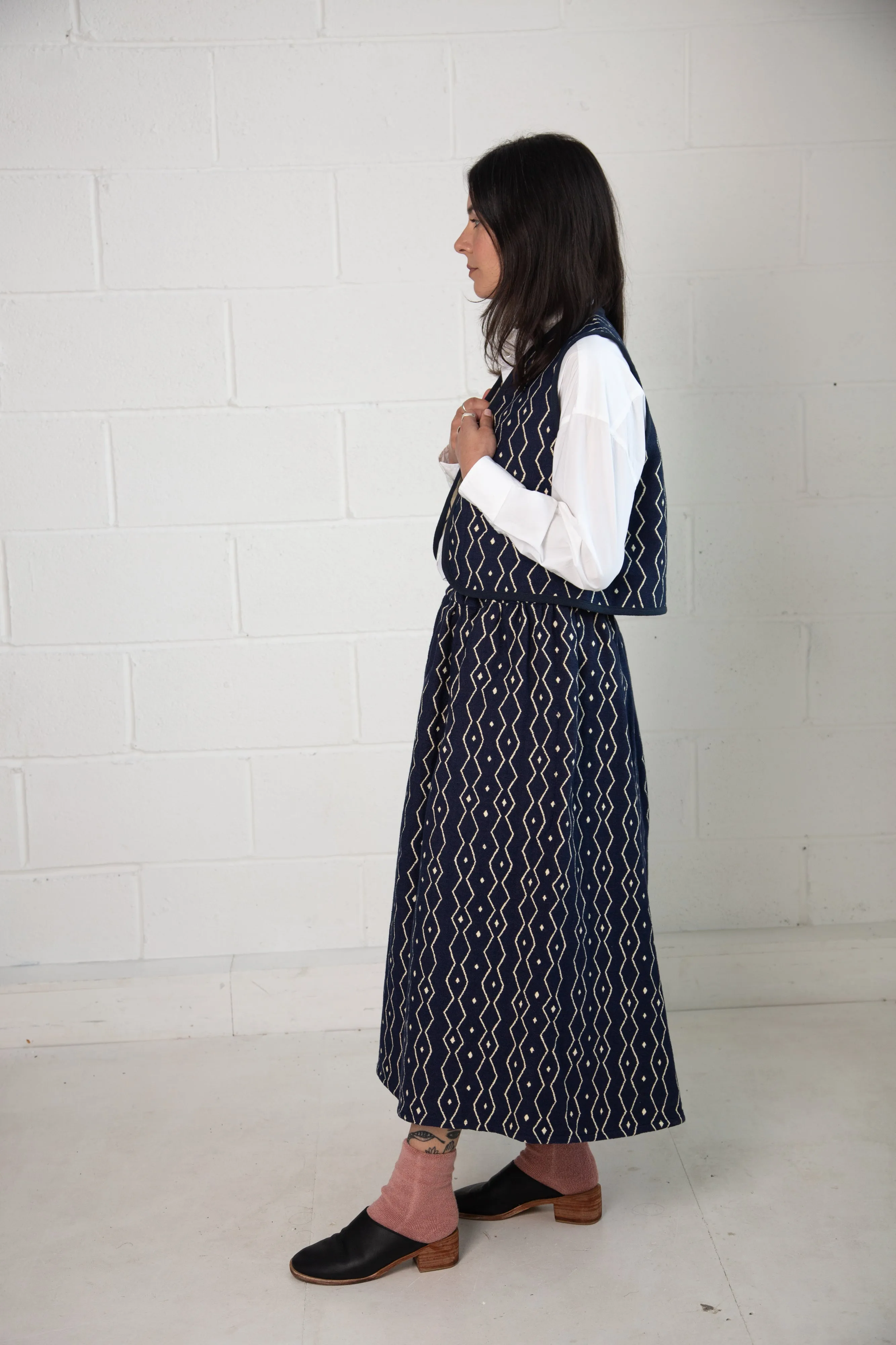 Folky Vest in Blue and Cream