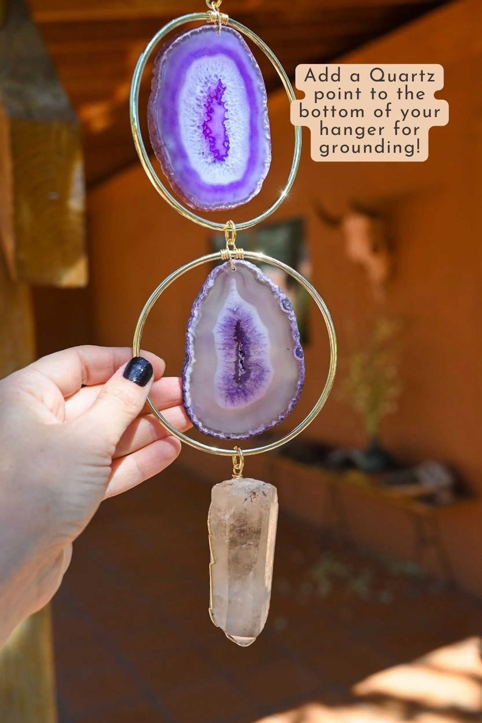 Goddess Energy Purple Agate Geode Hanging