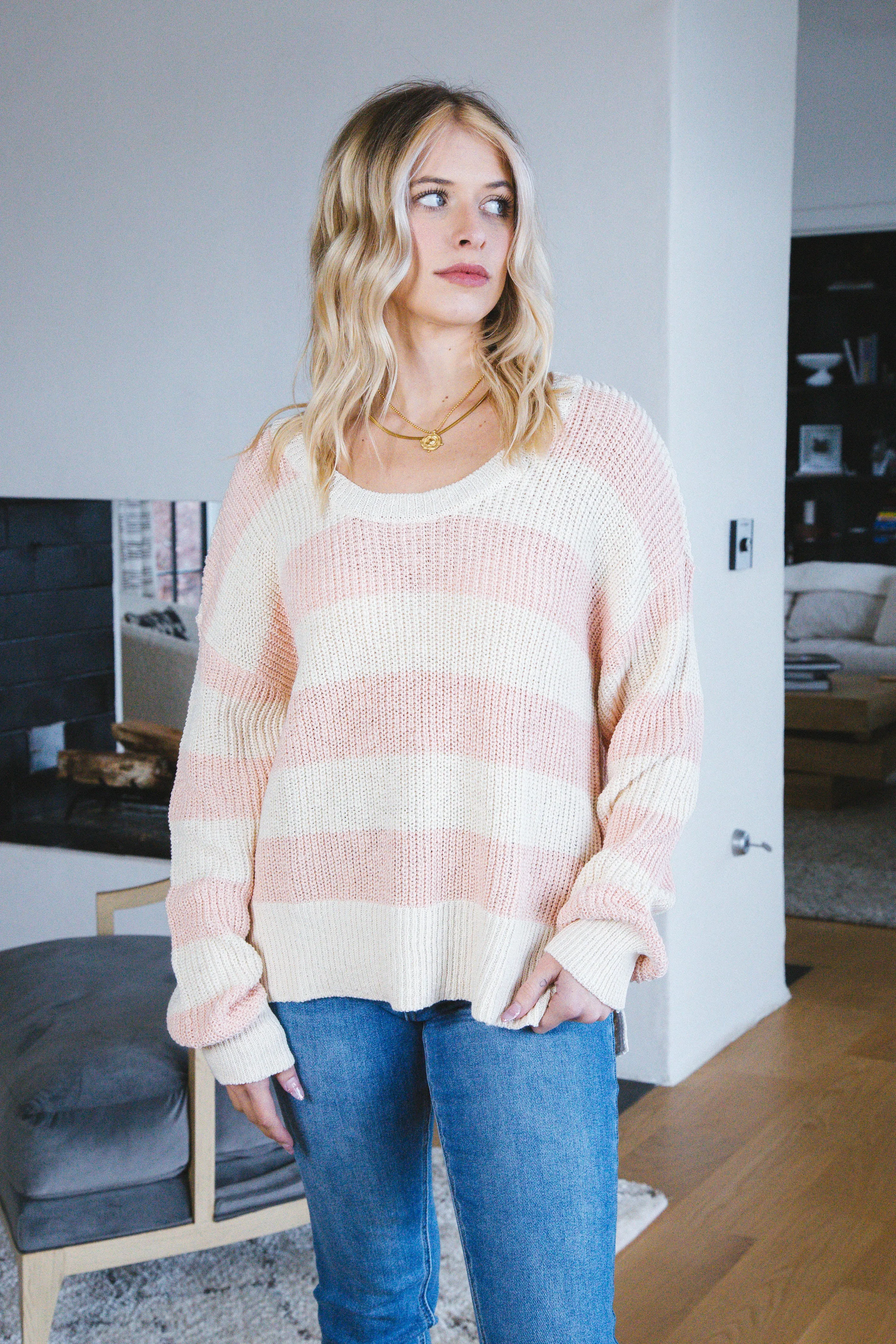 Halle Scoop Neck Striped Sweater, Rose Essence | Sanctuary