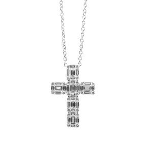 HENNE 18K WHITE GOLD 0.78 CTW ROUND AND BAGUETTE DIAMOND CROSS PENDANT