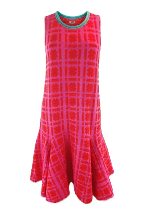 ISSA Silvia Hashtag Printed Jacquard Pink Green Sleeveless Dress (S)