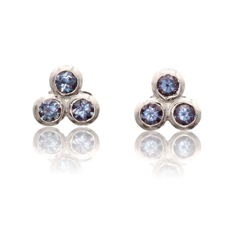 Lab-Grown Alexandrite Trio Bezel Cluster Stud Earrings