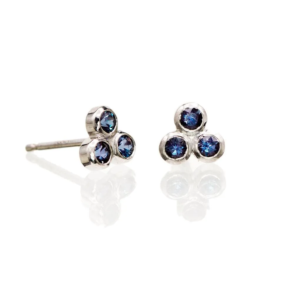 Lab-Grown Alexandrite Trio Bezel Cluster Stud Earrings