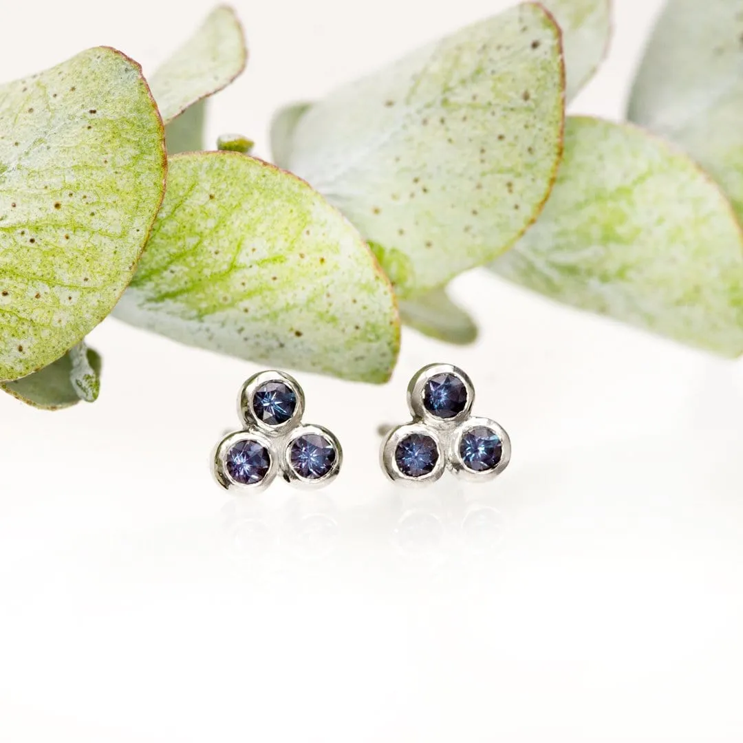 Lab-Grown Alexandrite Trio Bezel Cluster Stud Earrings