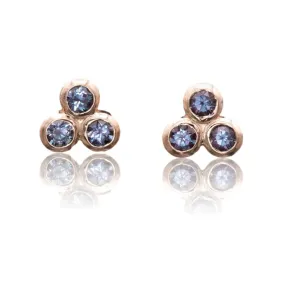 Lab-Grown Alexandrite Trio Bezel Cluster Stud Earrings