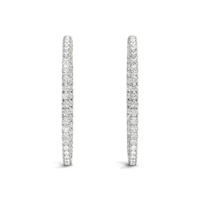 LUNAR 4 Carat Diamond Hoop Earrings 2 Inch in 18K White Gold 10 pointer F Color VS1 Clarity 50mm Eternity Inside out Hinged Back BY MIKE NEKTA