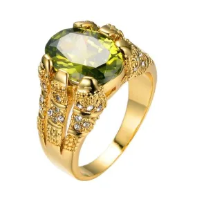 Luxury Big Fashion Male Oval Peridot Ring