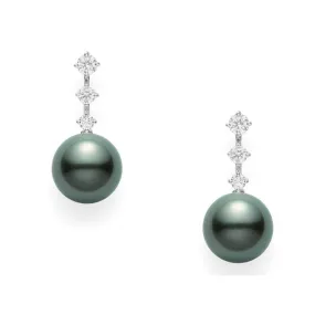 Mikimoto 18K White Gold Black South Sea Pearl and Diamond Earrings