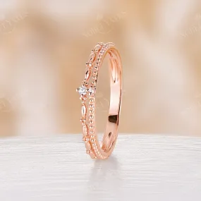 Minimalist Rose Gold Round Diamond Bead Wedding Band