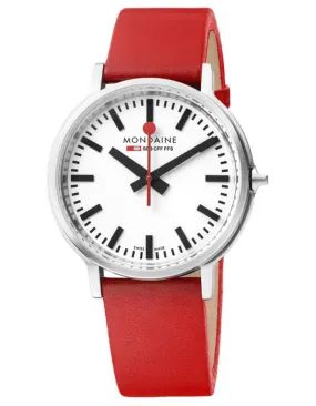 Mondaine Official Swiss Railways Giant Watch - Backlight - 42mm - Red Leather