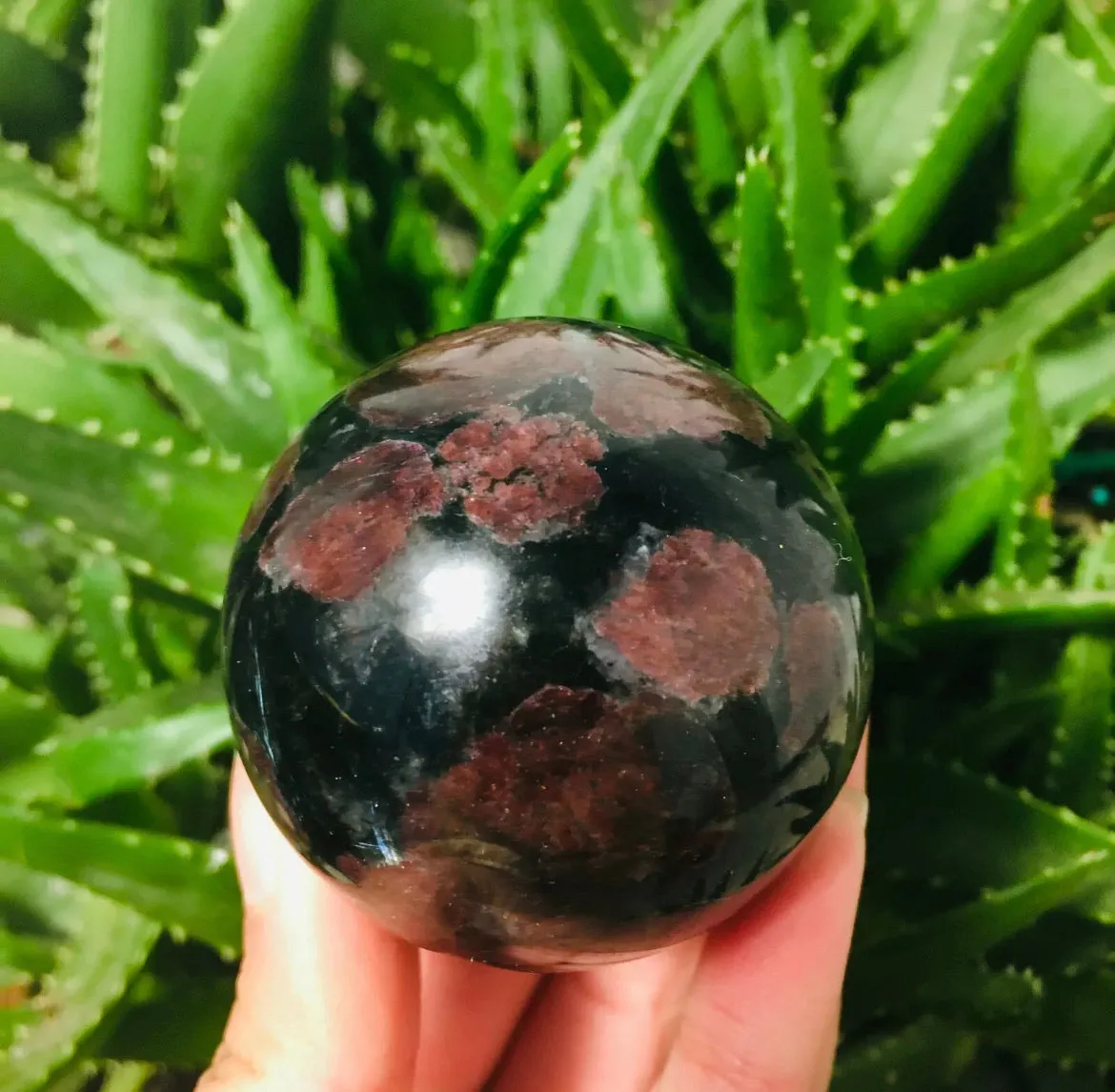 Natural garnet gemstone fireworks ball