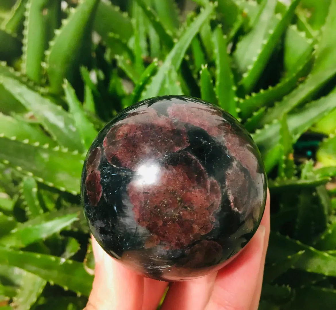 Natural garnet gemstone fireworks ball