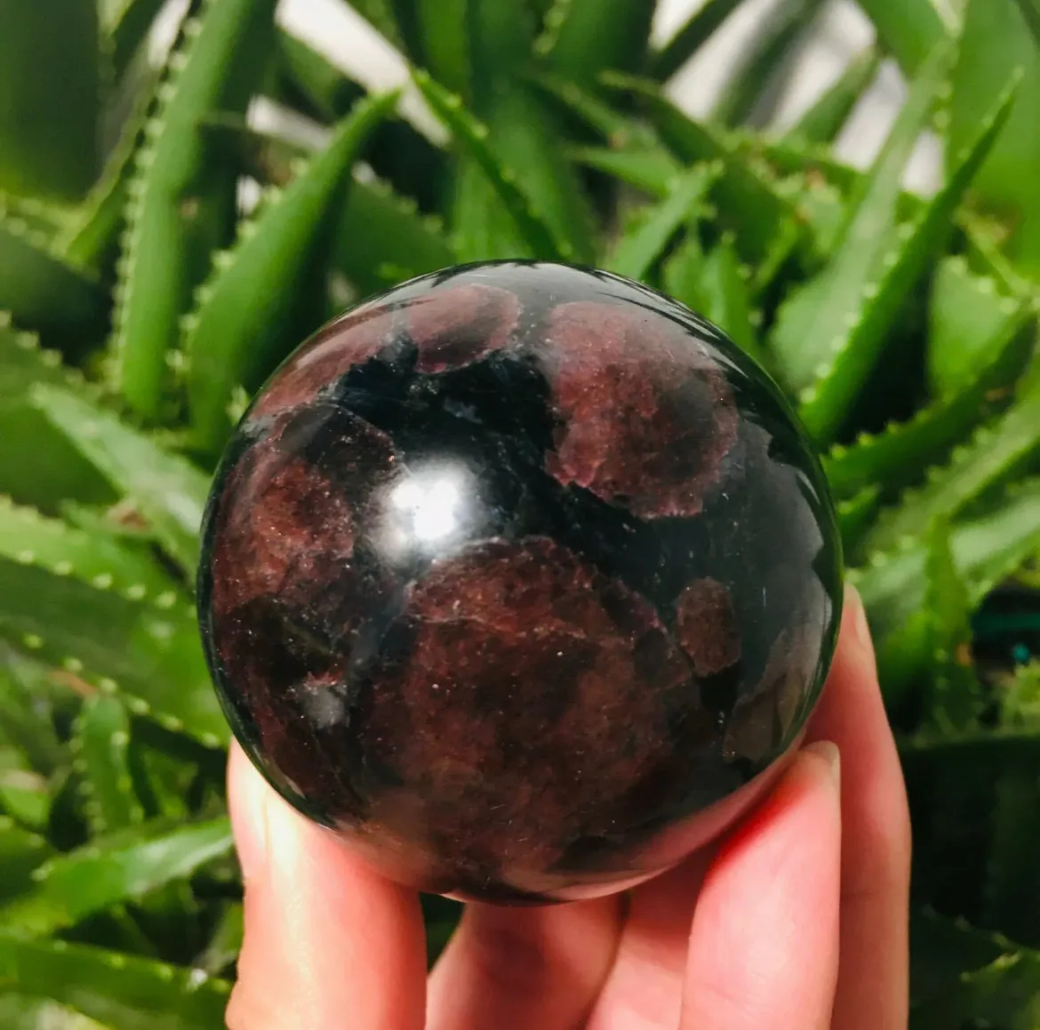 Natural garnet gemstone fireworks ball