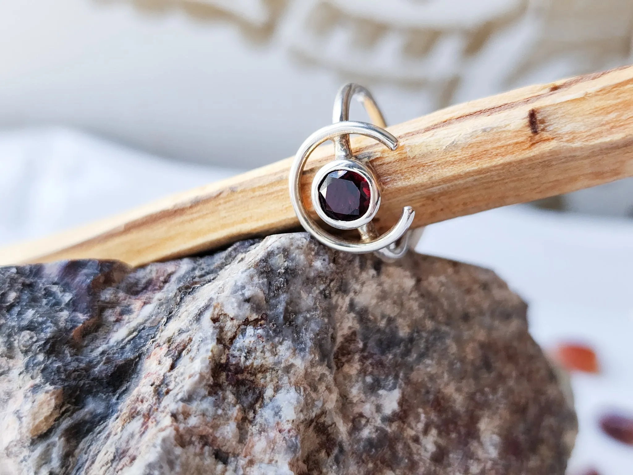 New Moon Ring || Garnet